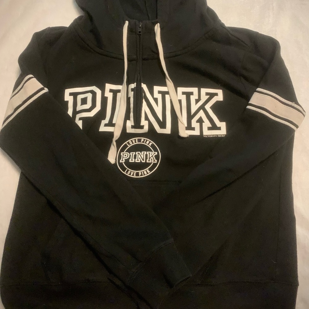VS Pink Black Quarter Zip with Hood
